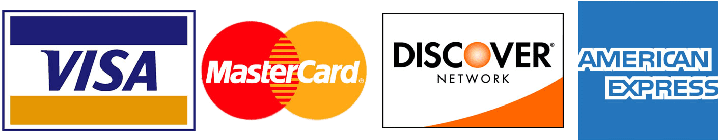 We accept Visa, Mastercard, American Express, and Discover